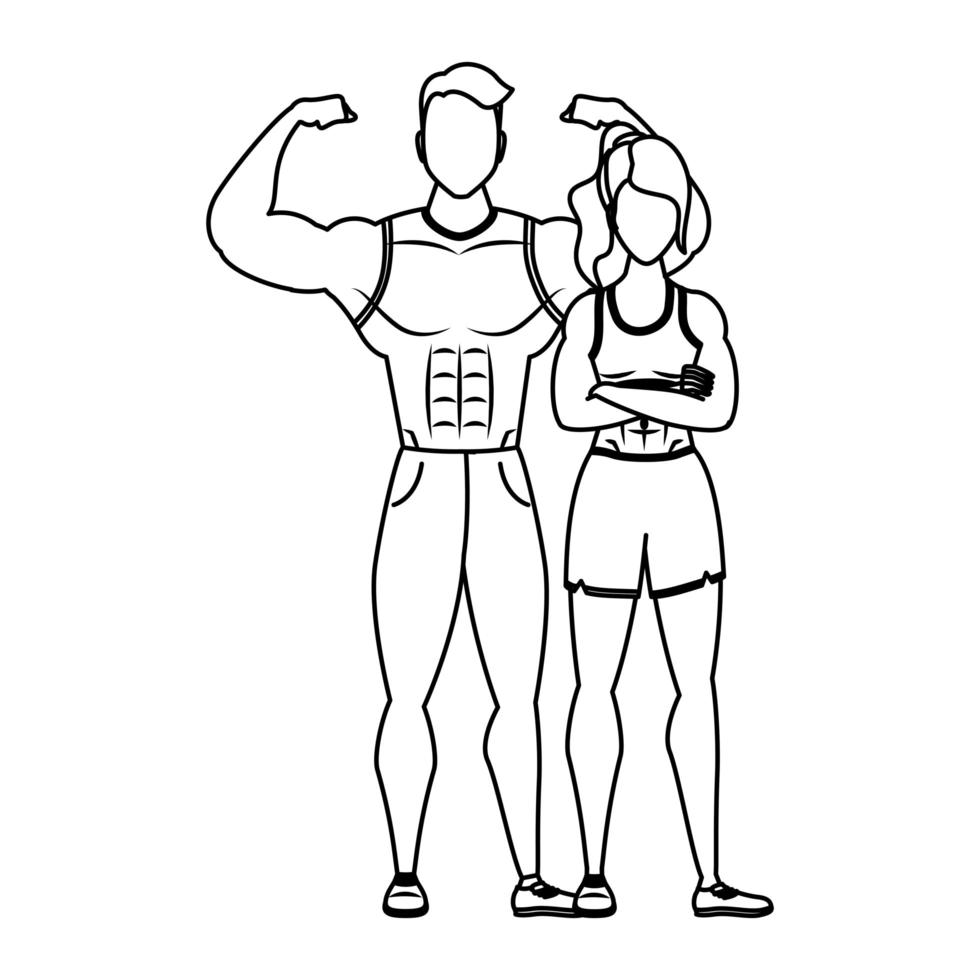 young athletes couple characters healthy lifestyle vector