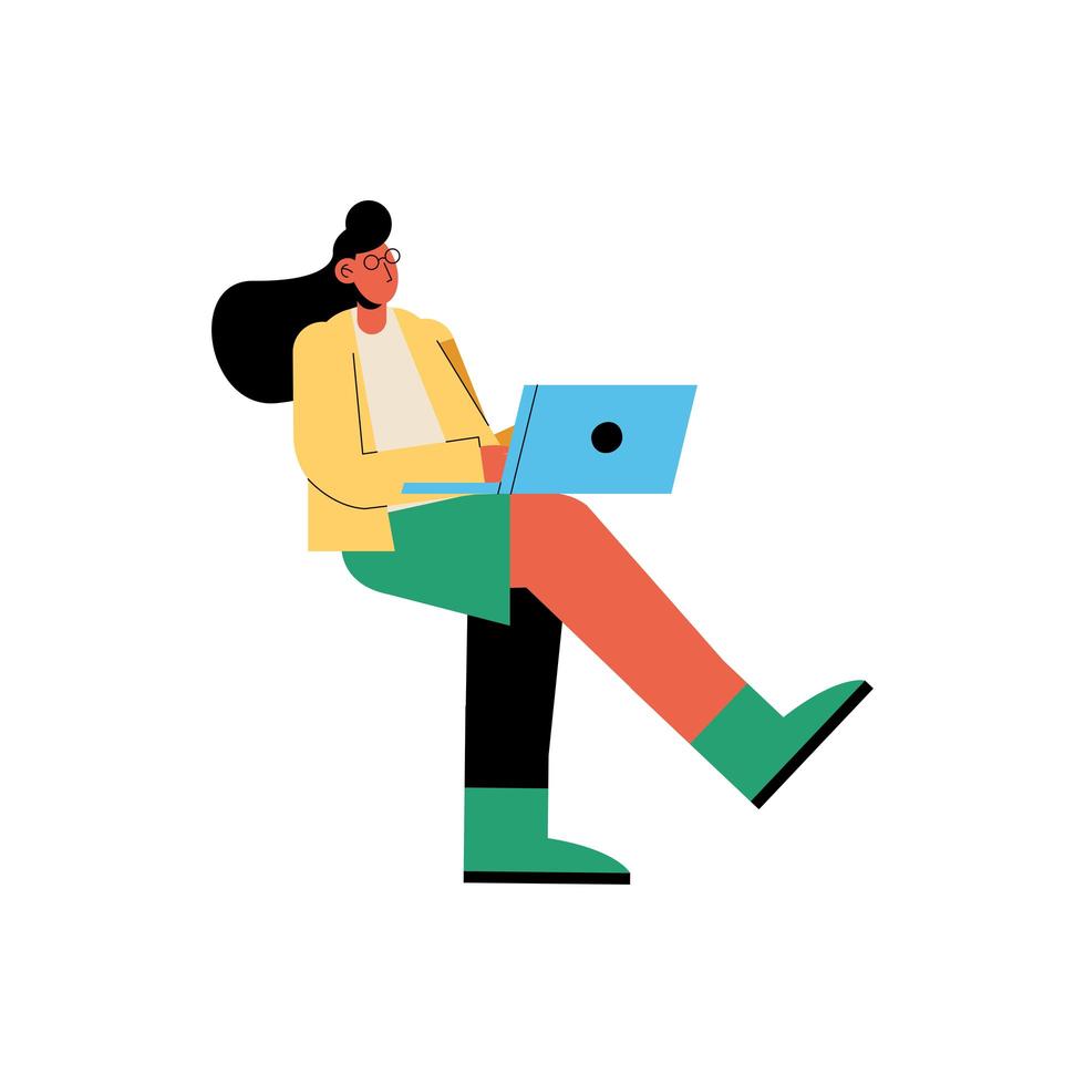 Woman cartoon sitting with laptop vector design