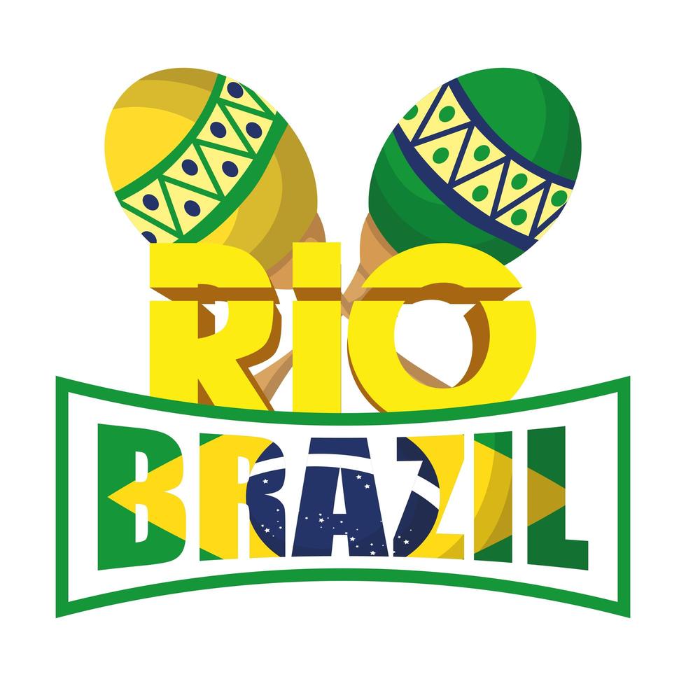 cartel de carnaval de brasil con letras y maracas vector