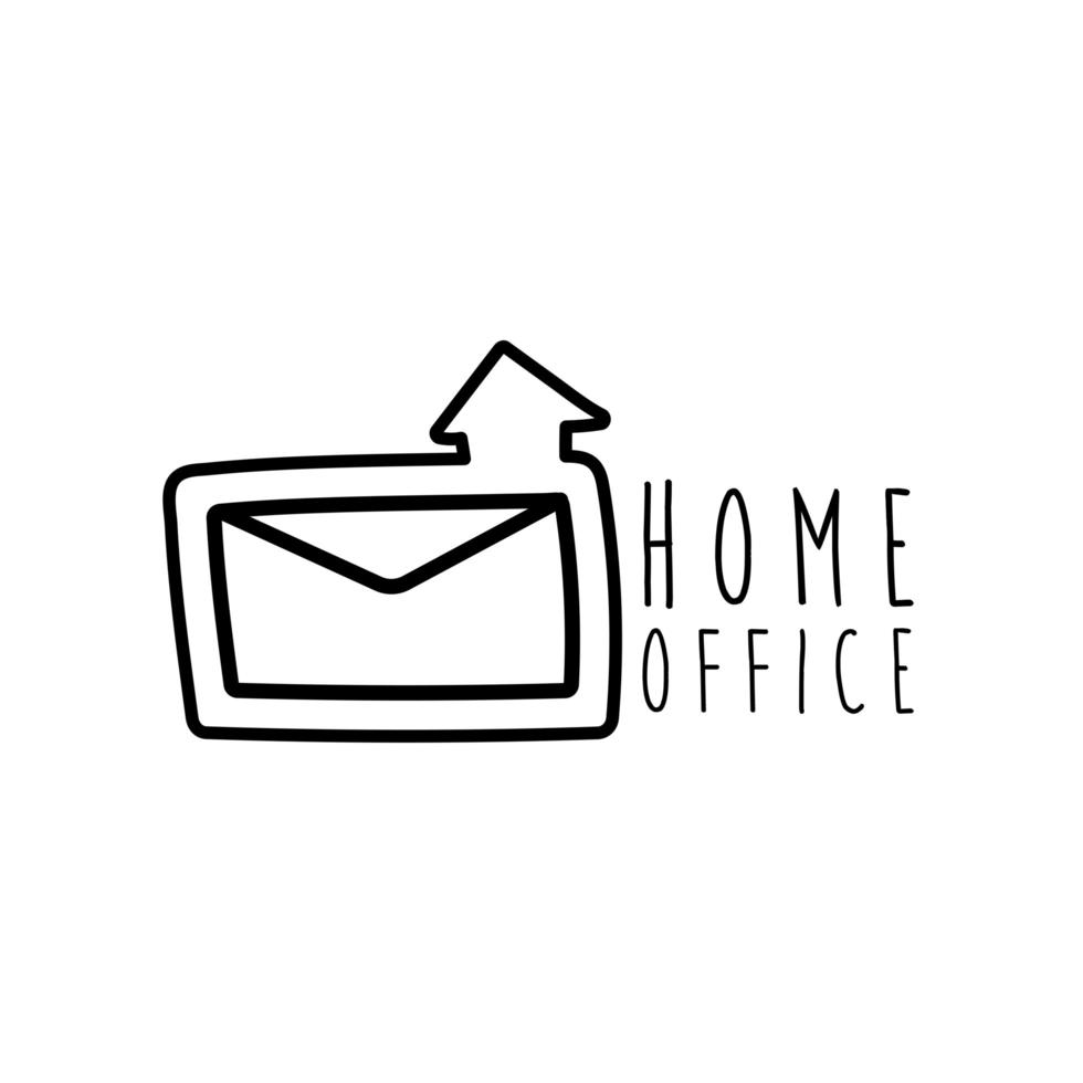 home office lettering campaign with envelope line style vector
