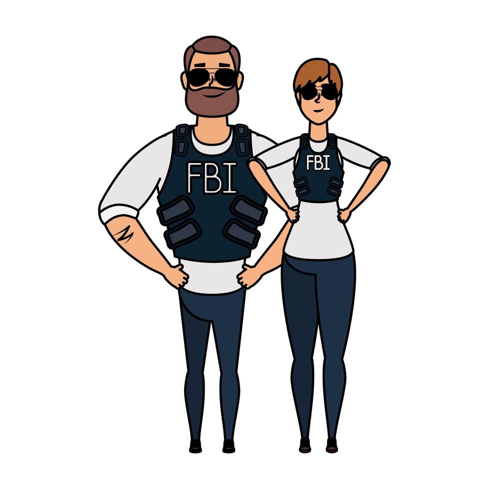 young couple fbi agents characters vector