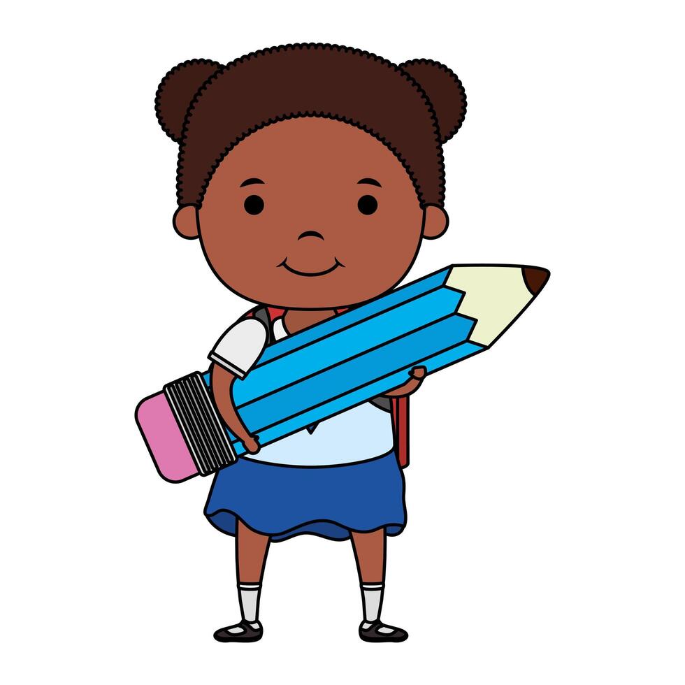 cute little student afro girl with pencil character vector