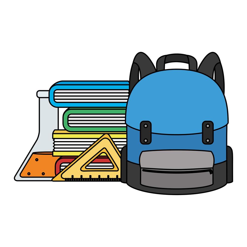 schoolbag with books and supplies vector