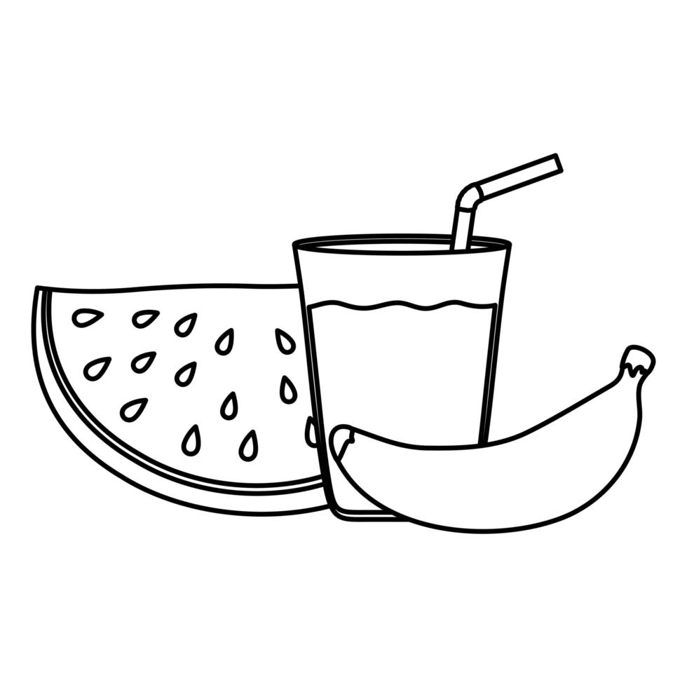 fresh watermelon fruit and banana with juice vector