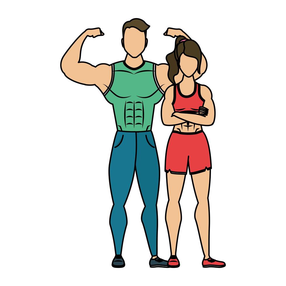 young athletes couple characters healthy lifestyle vector