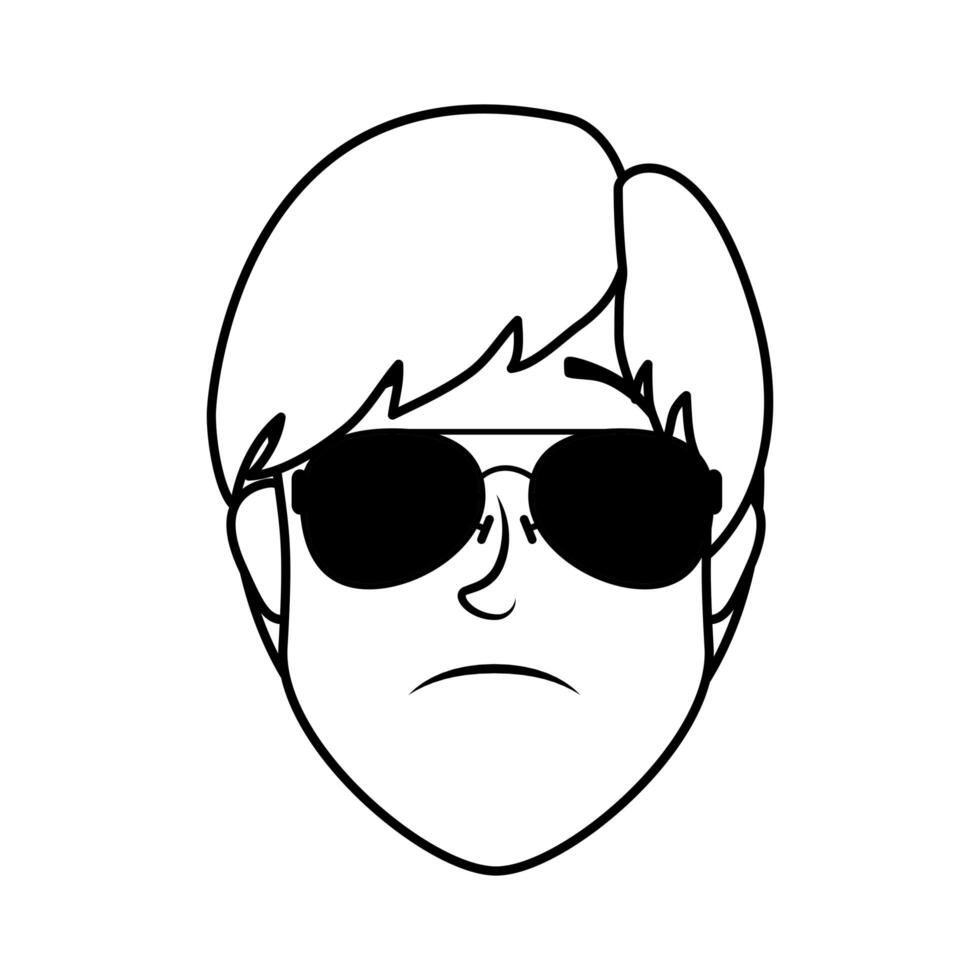 young man head with sunglasses character vector