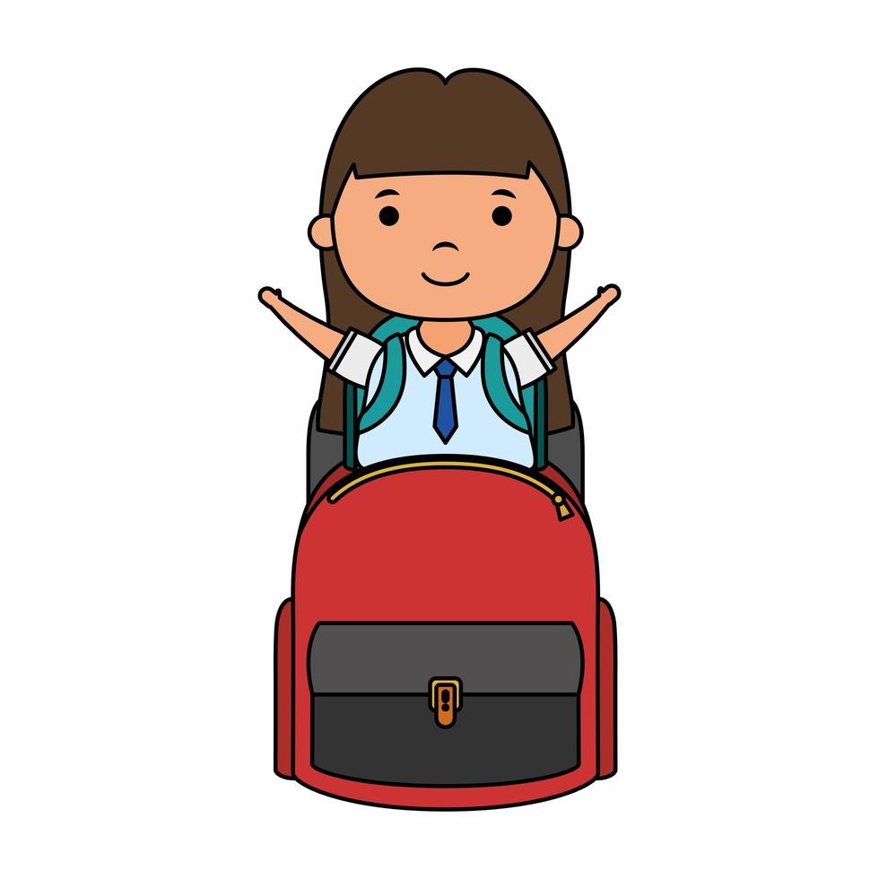 cute little student girl with schoolbag character vector