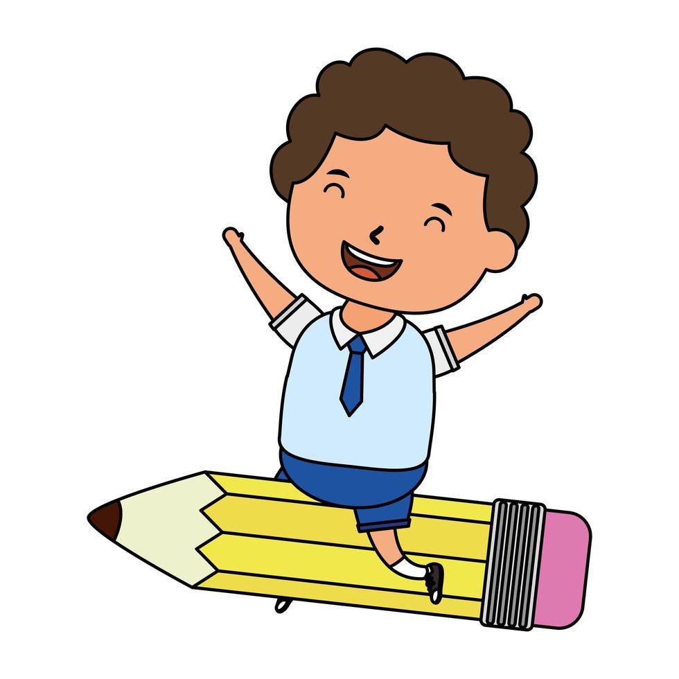 cute little student boy with seated in pencil vector