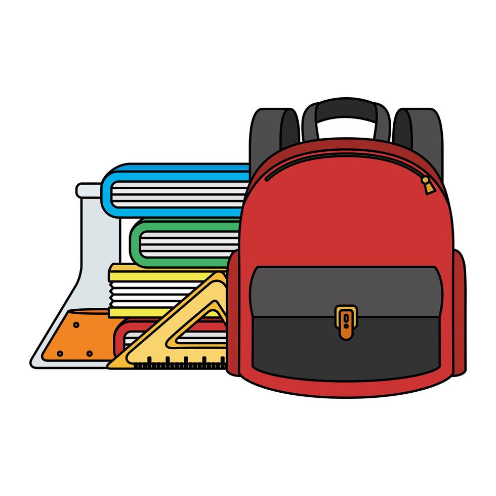 schoolbag with books and supplies vector