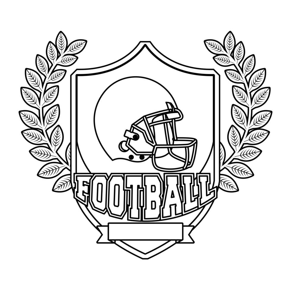 Casco deportivo de fútbol americano en escudo emblema vector