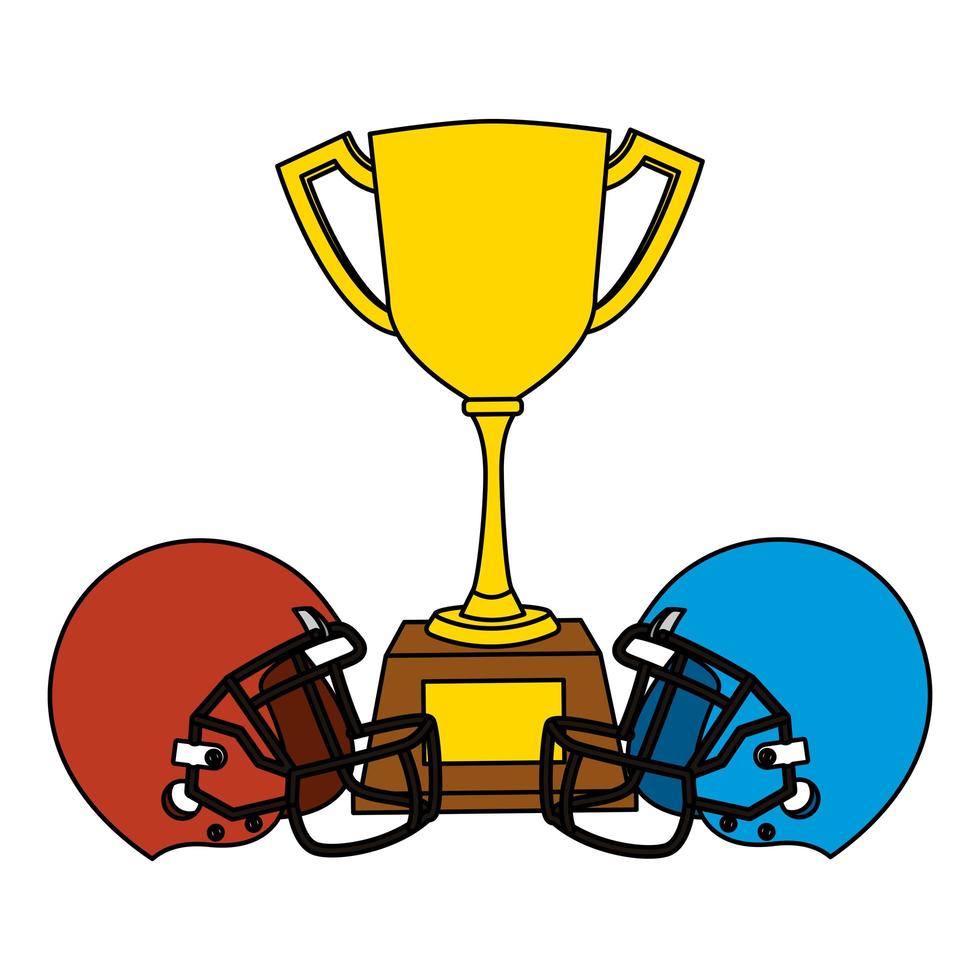 american football sport helmets with trophy cup vector