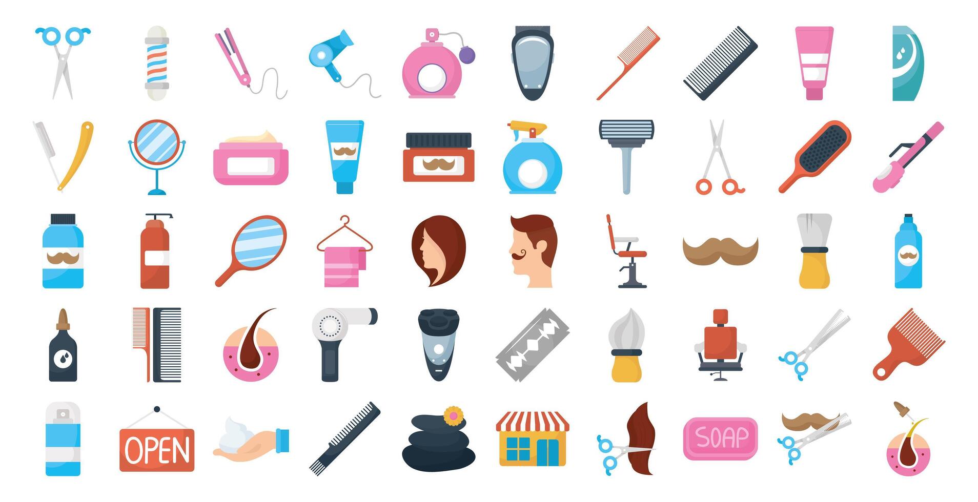 bundle of barber shop set icons vector