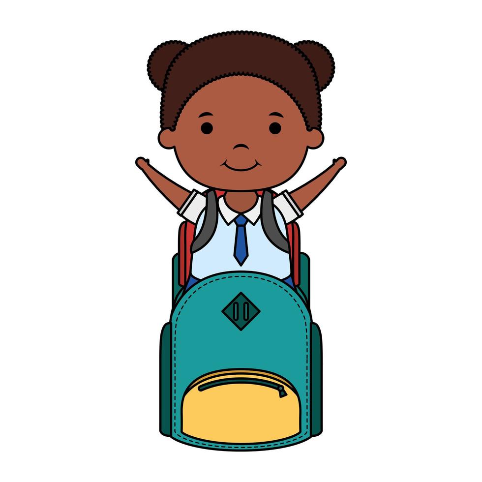 cute little student afro girl with schoolbag character vector