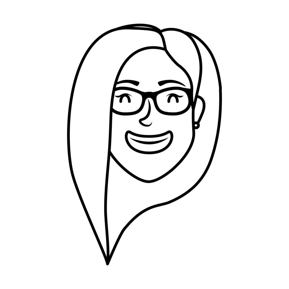 cute young woman head with eyeglasses character vector