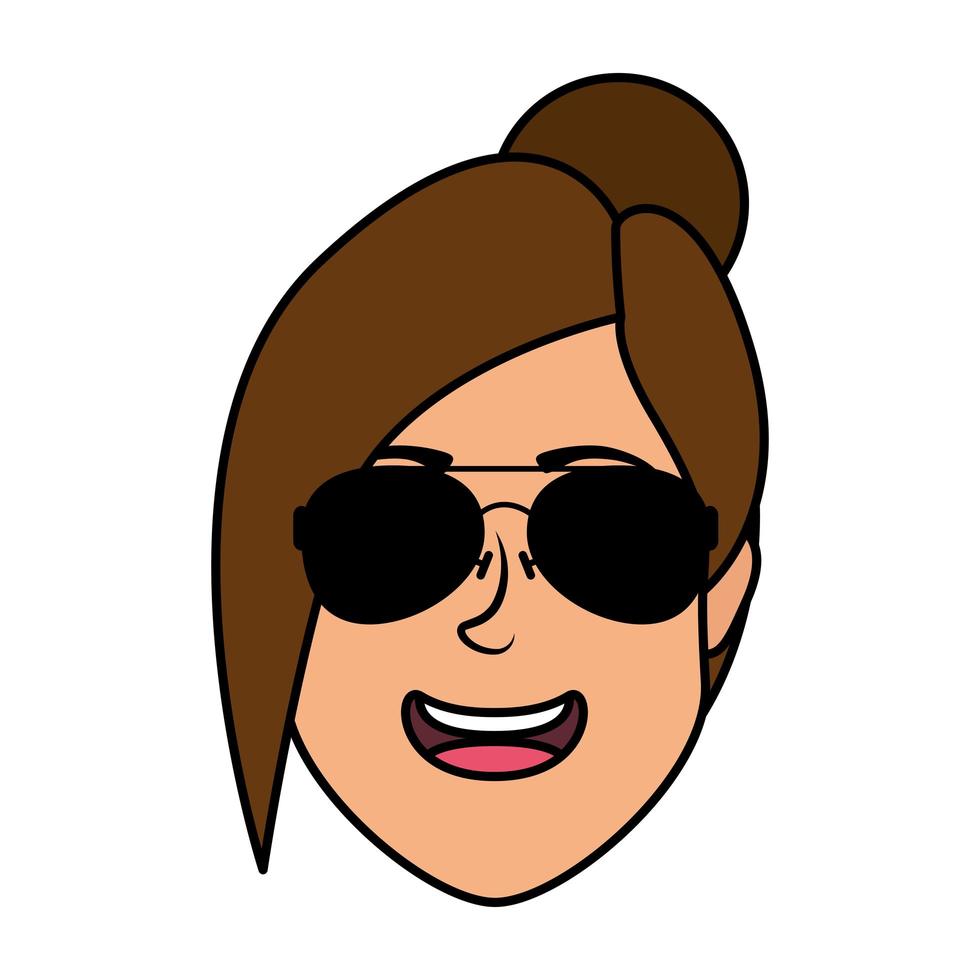 cute young woman head with sunglasses character vector