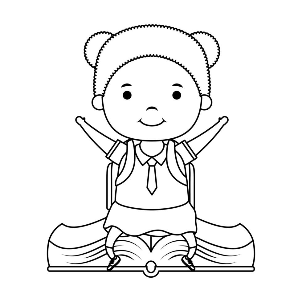 cute little student girl seated in book character vector