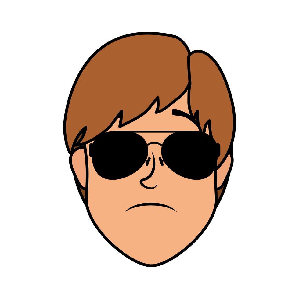 young man head with sunglasses character vector