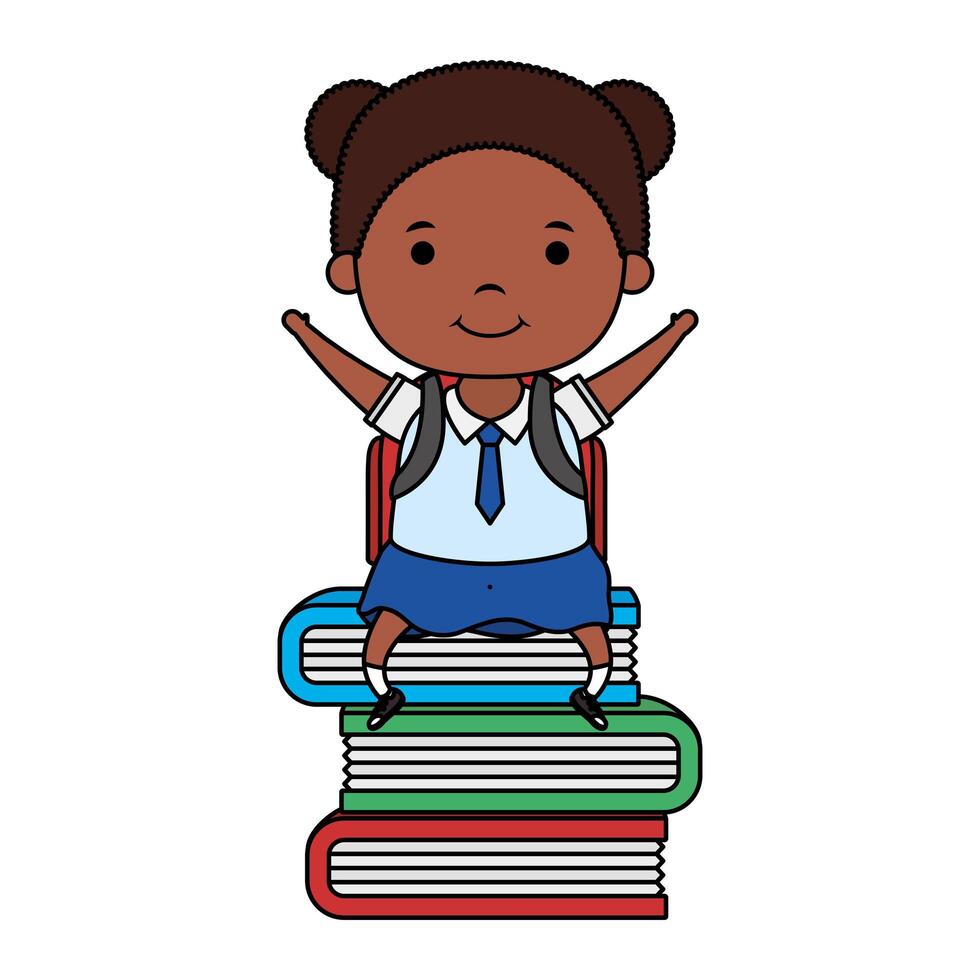 cute little student afro girl seated in books vector