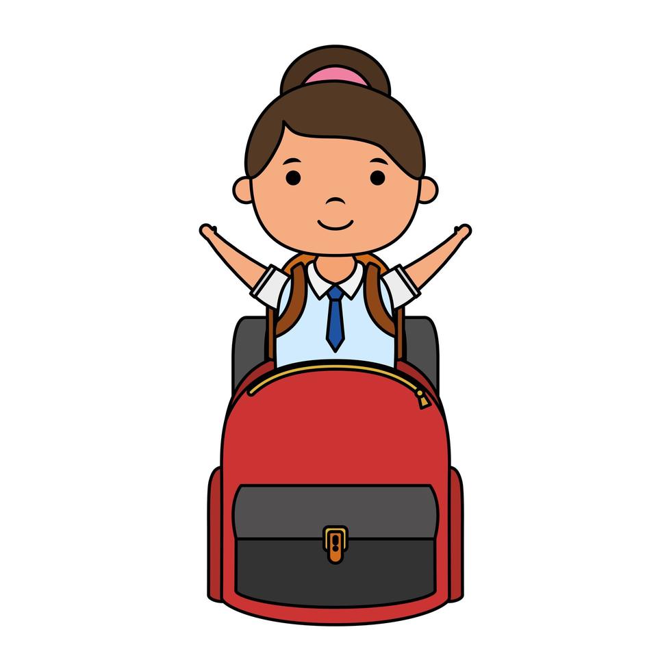 cute little student girl with schoolbag character vector