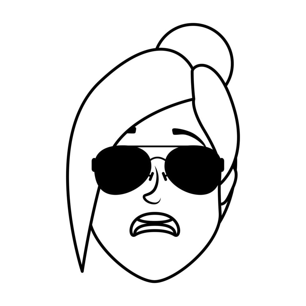 cute young woman head with sunglasses character vector