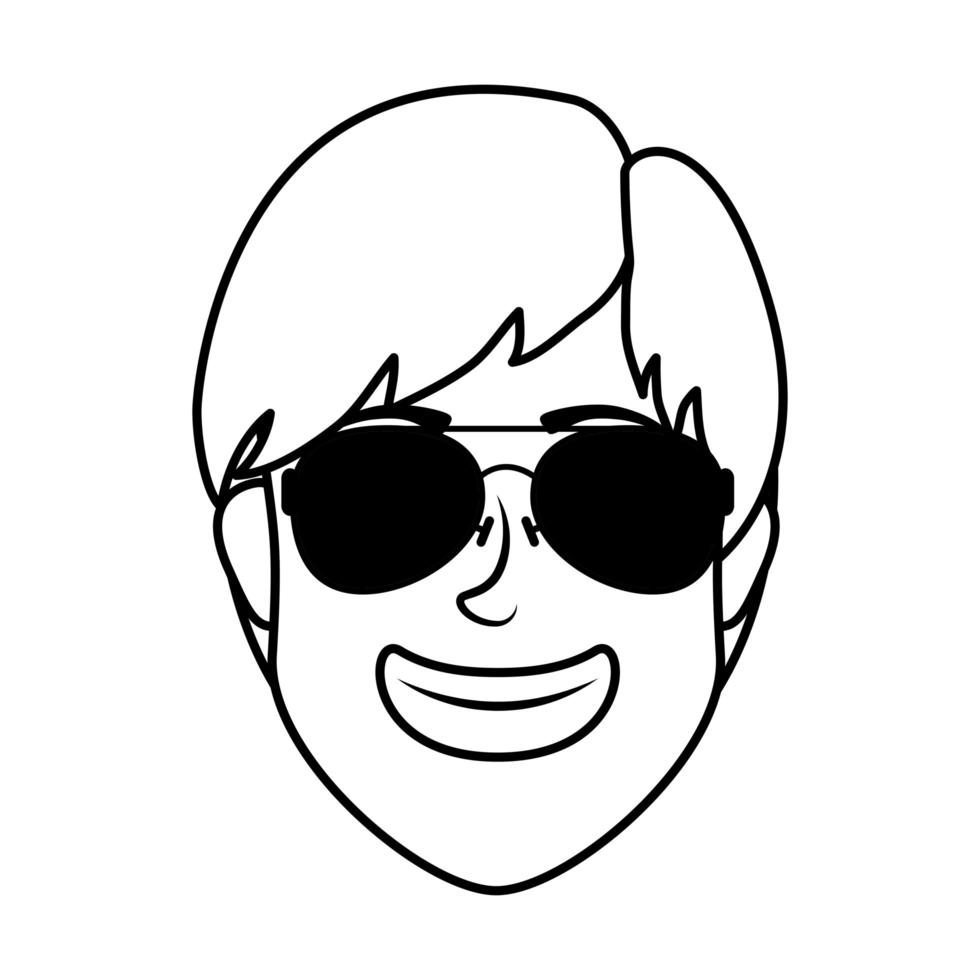 young man head with sunglasses character vector