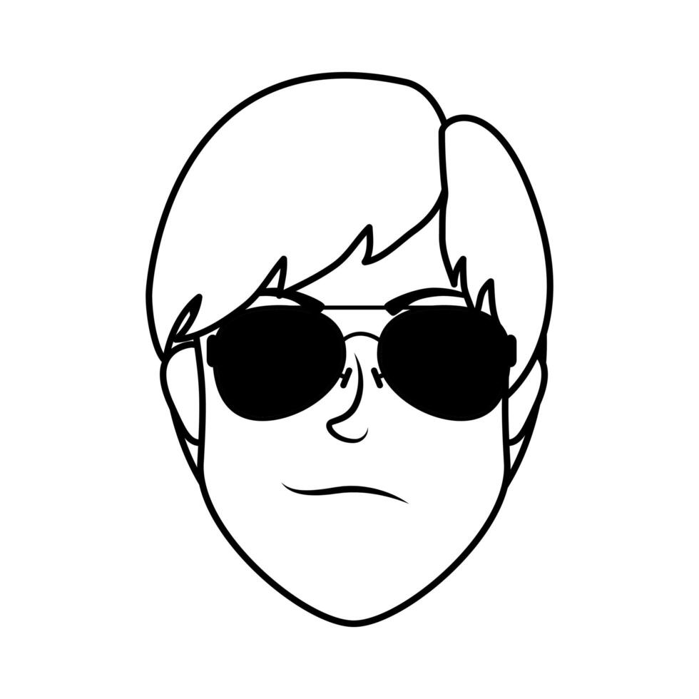 young man head with sunglasses character vector