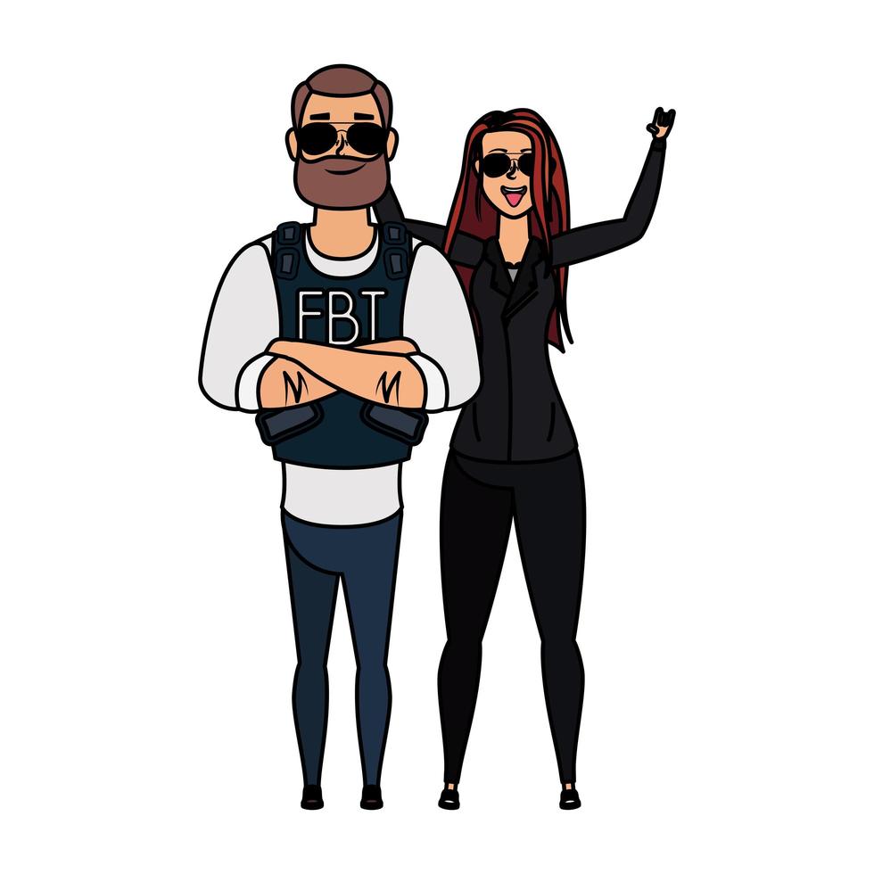 young man fbi agent with rude woman characters vector