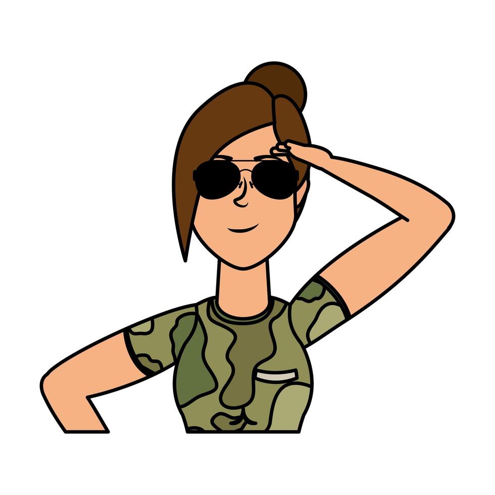 young woman with military clothes character vector