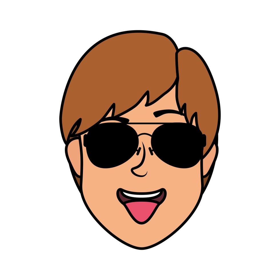 young man head with sunglasses character vector