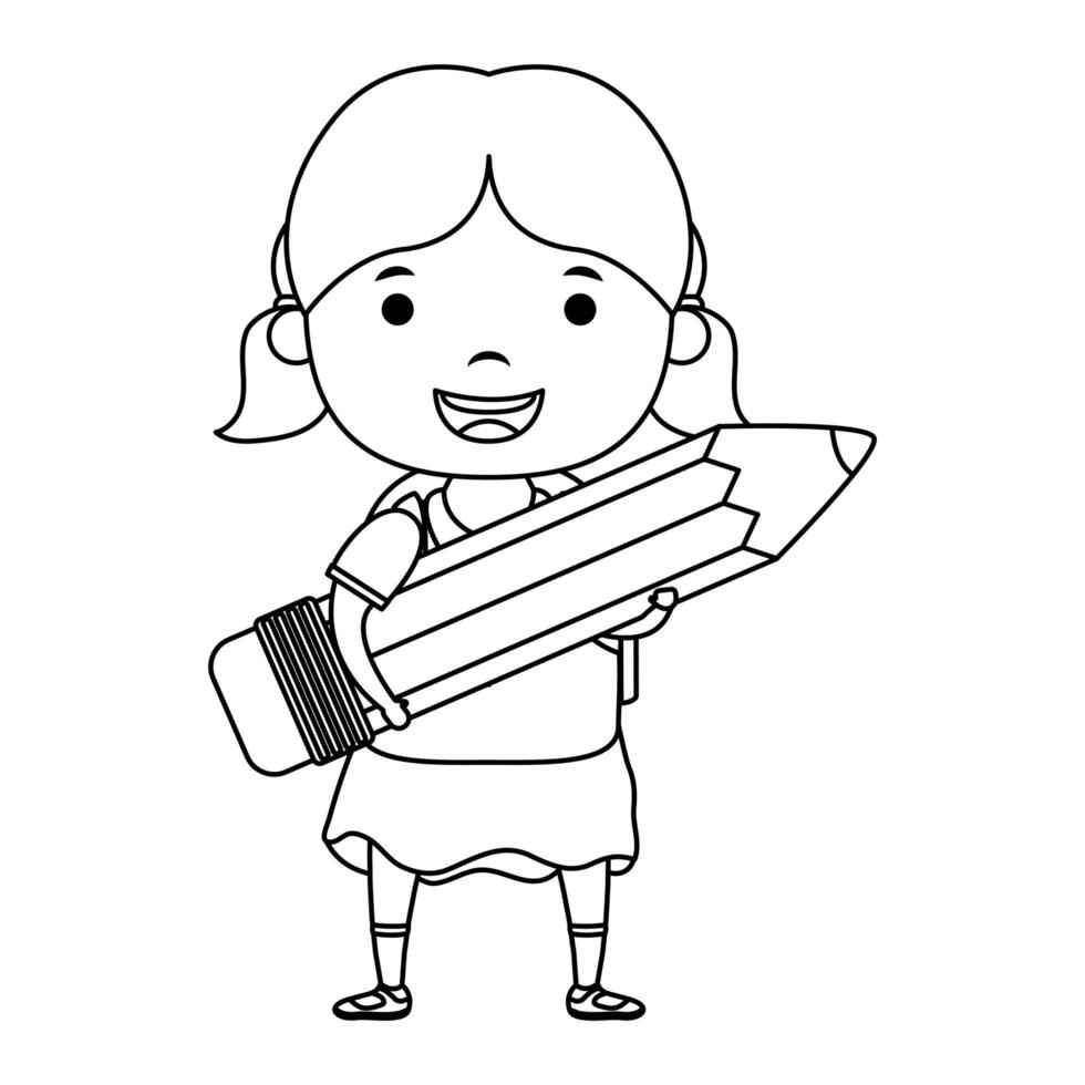 cute little student girl with pencil character vector