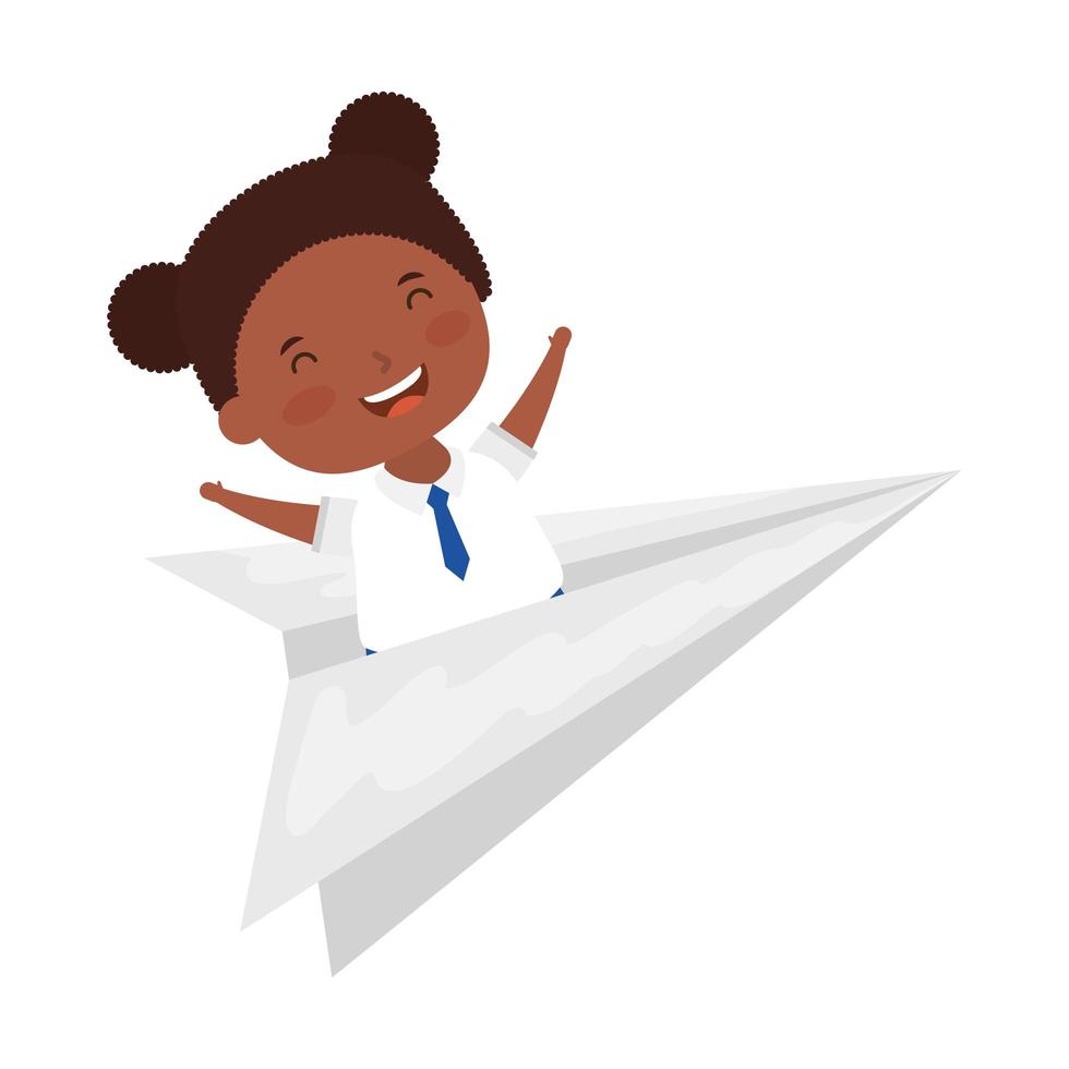 Cute Little Student Afro Girl With Paper Airplane Vector Art At Vecteezy