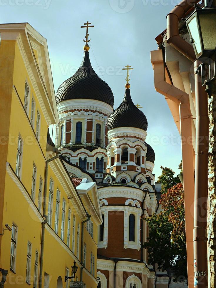 View of Alexander Nevsky Cathedral Tallinn Estonia from a narrow street in the Old Town photo