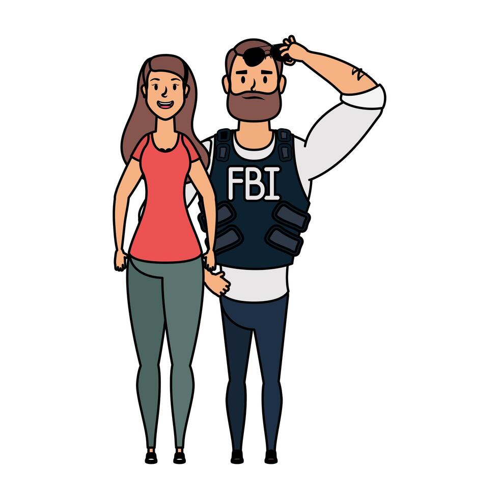 young man fbi agent with woman characters vector