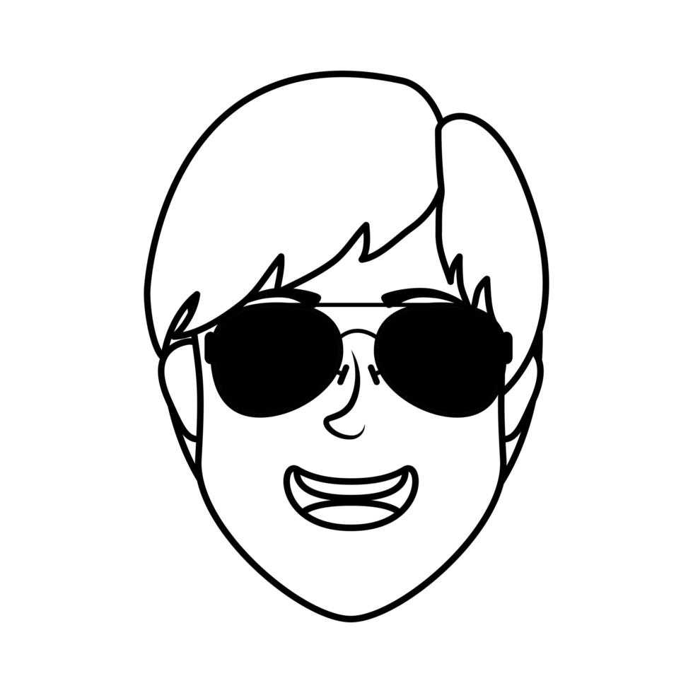 young man head with sunglasses character vector