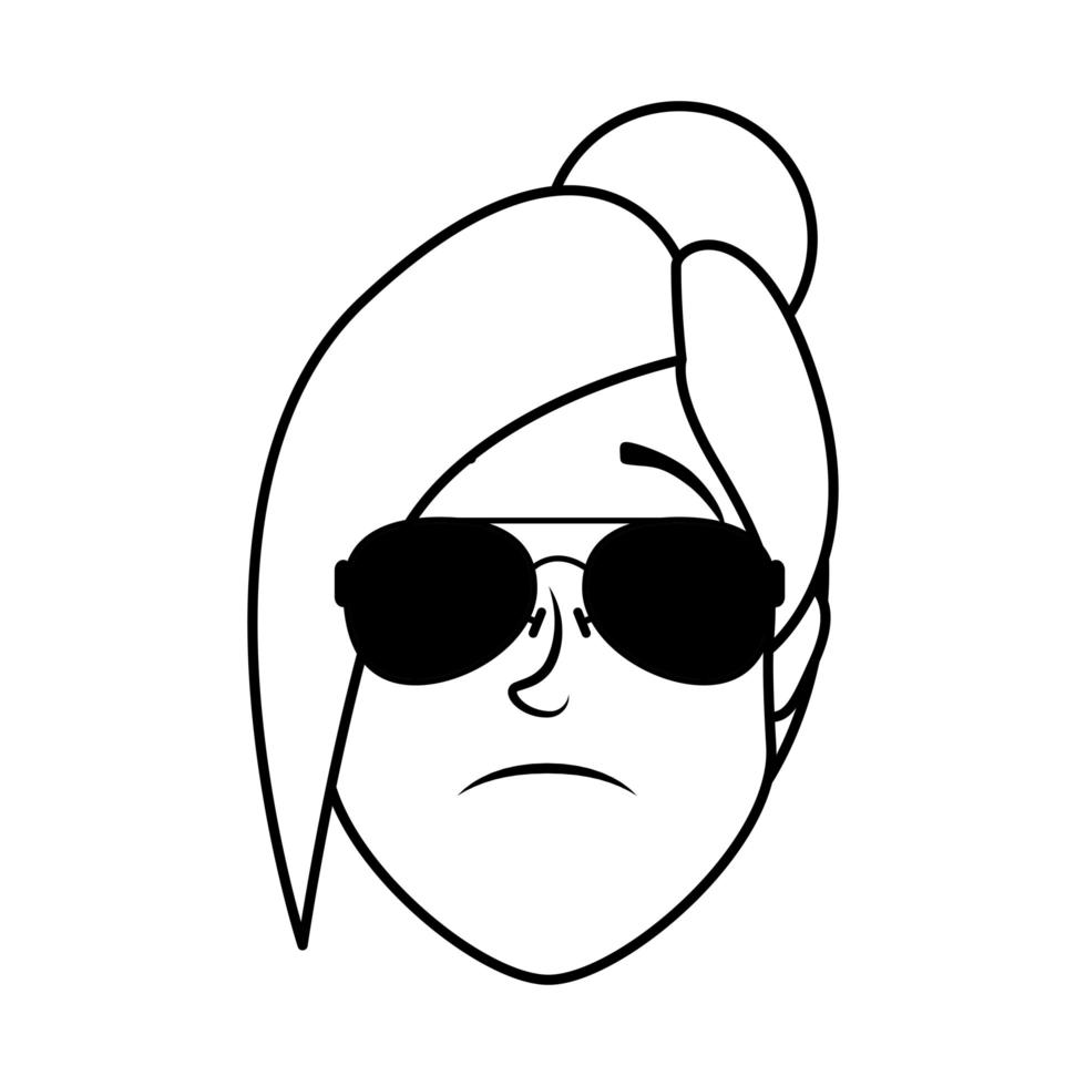 cute young woman head with sunglasses character vector