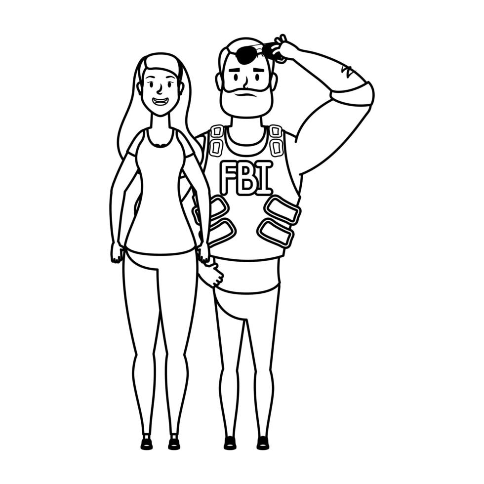 young man fbi agent with woman characters vector