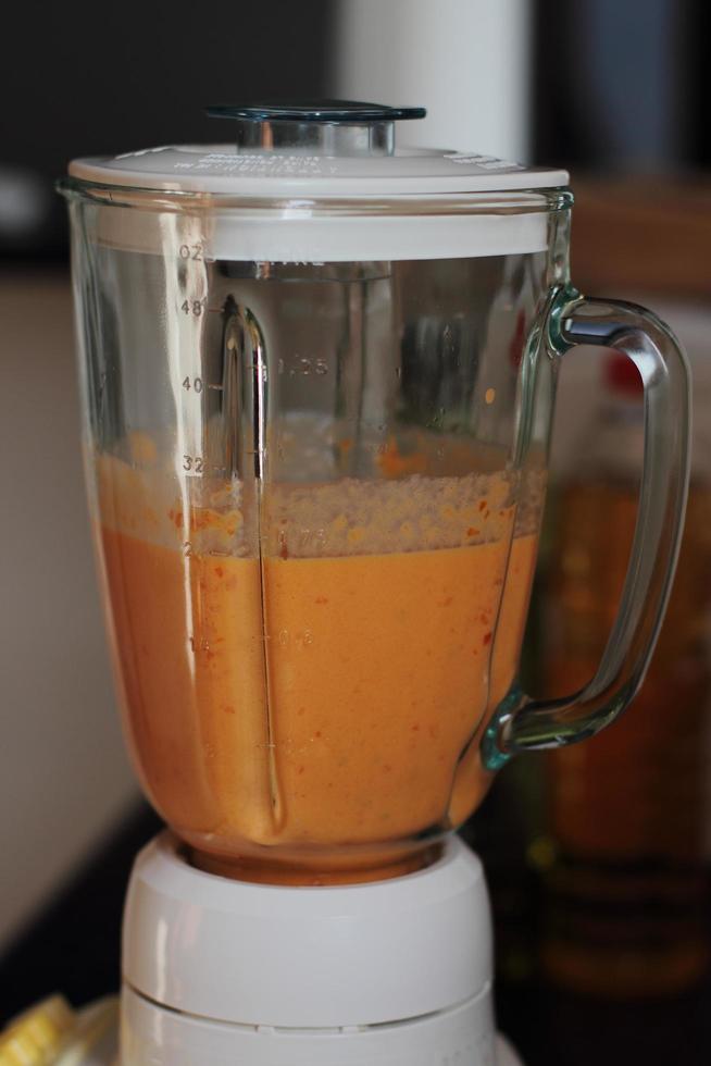 Home made gazpacho soup in blender 2844281 Stock Photo at Vecteezy