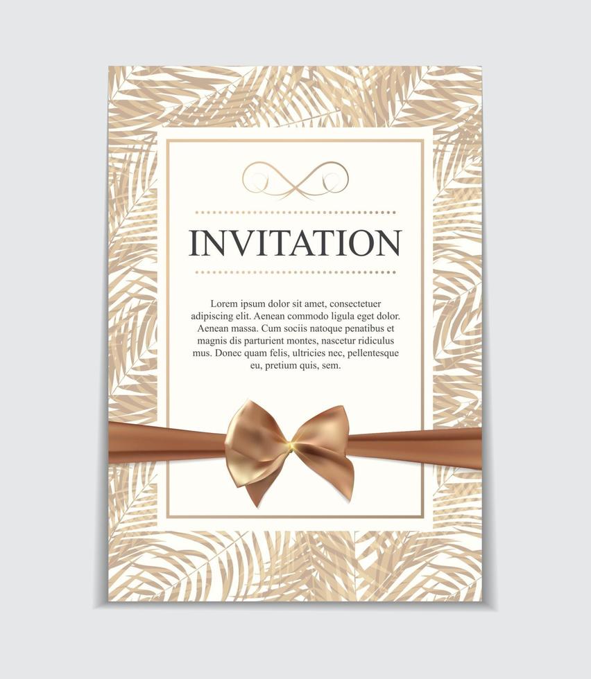 Vintage Wedding Invitation with Bow and Ribbon Template Vector Illutsration