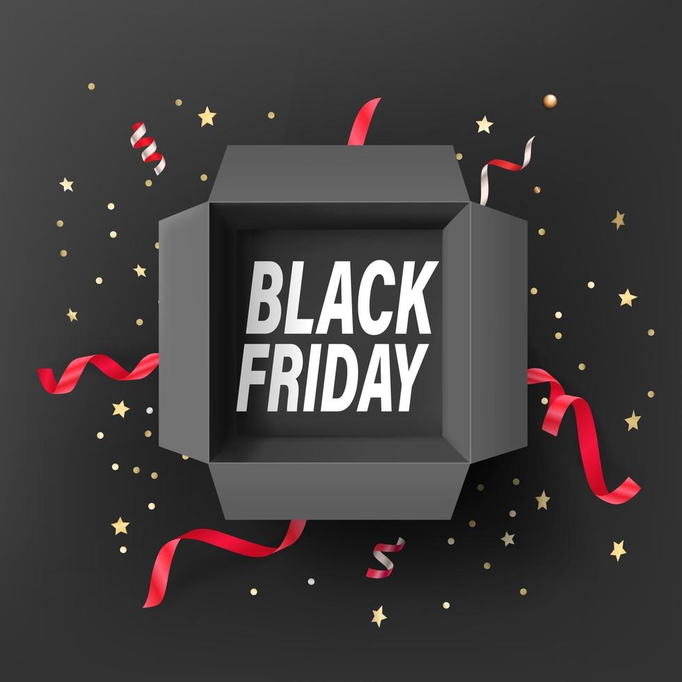 Black friday concept. Text in open gift box vector