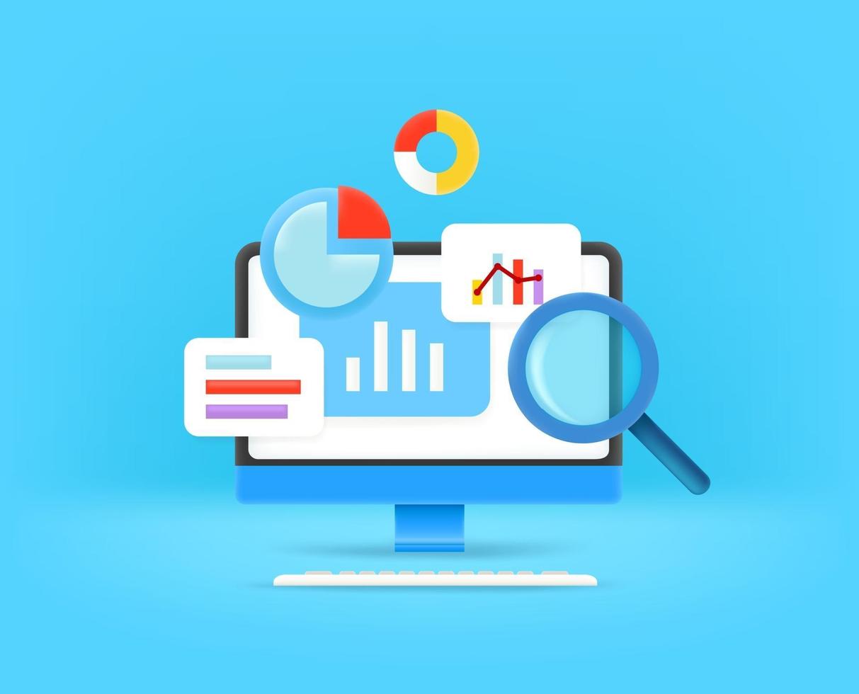 Research and SEO optimization conceptConcept with cute 3d style and doodle vector elements