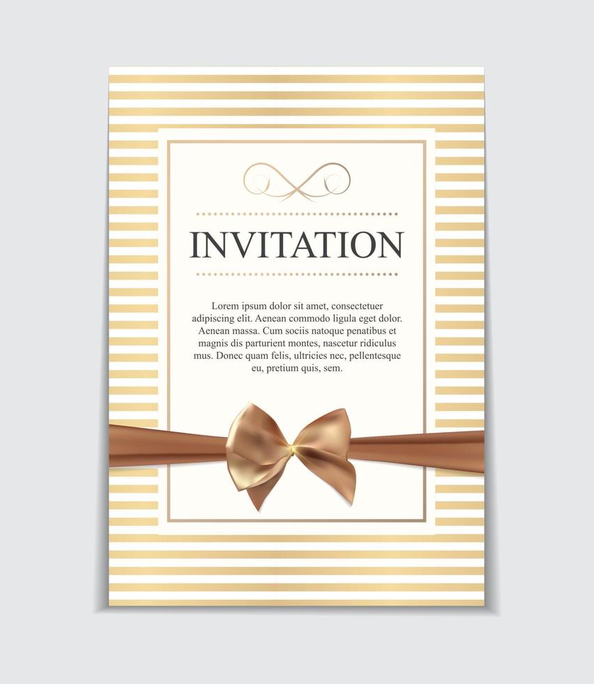 Vintage Wedding Invitation with Bow and Ribbon Template Vector Illutsration
