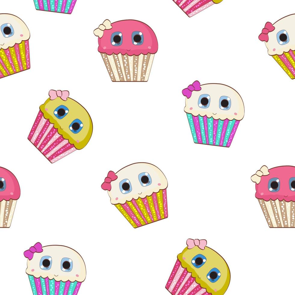 Ilustración de vector de patrones sin fisuras cupcake sabroso dulce