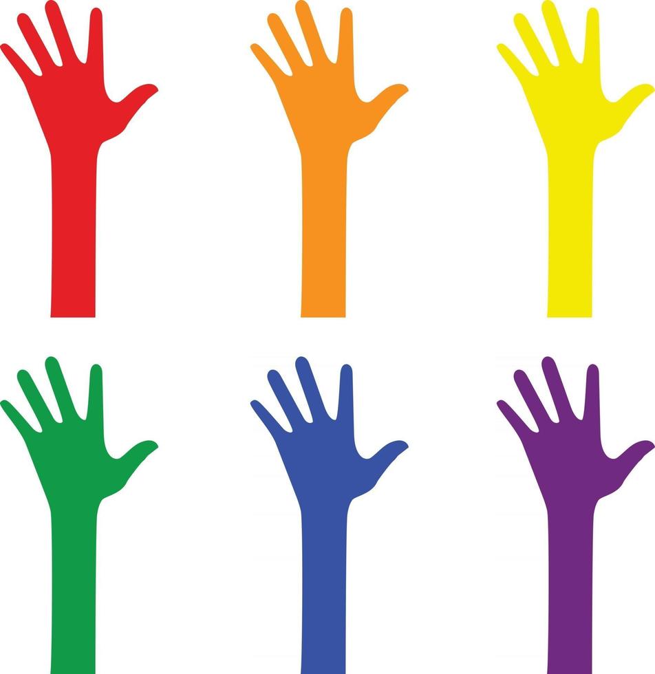 Rainbow Colored Raised Hands vector