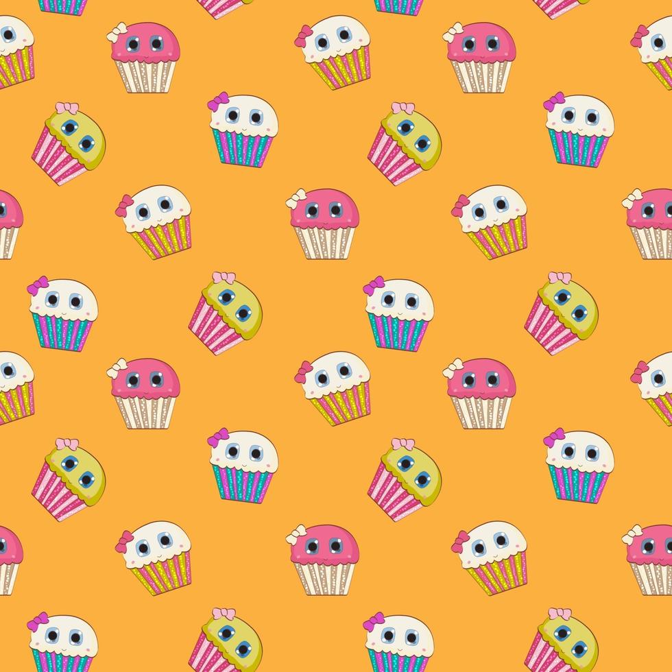 Ilustración de vector de patrones sin fisuras cupcake sabroso dulce