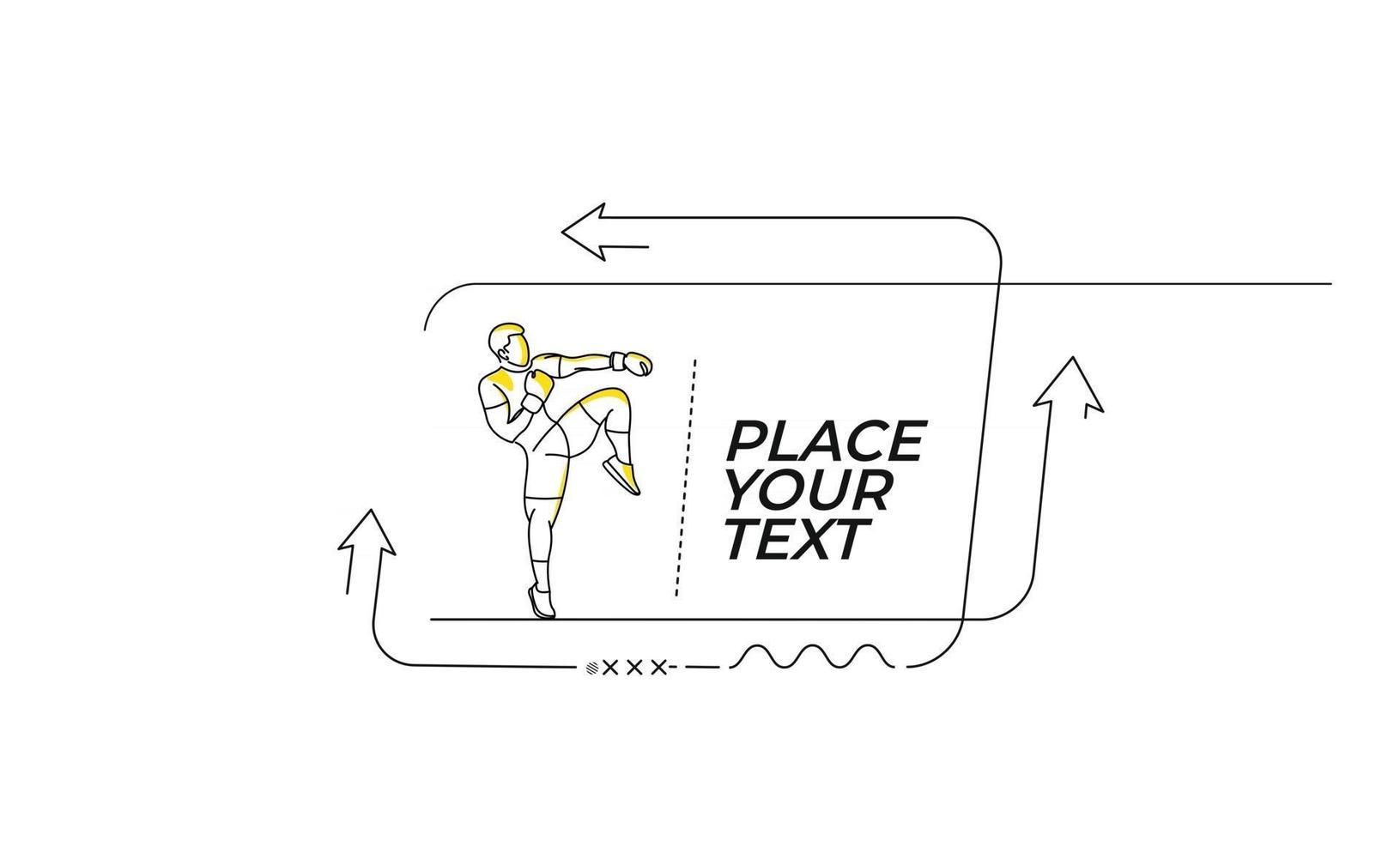 Flat linear man doing karate practice banner, scroll,  sticker, badge, price tag, poster. vector