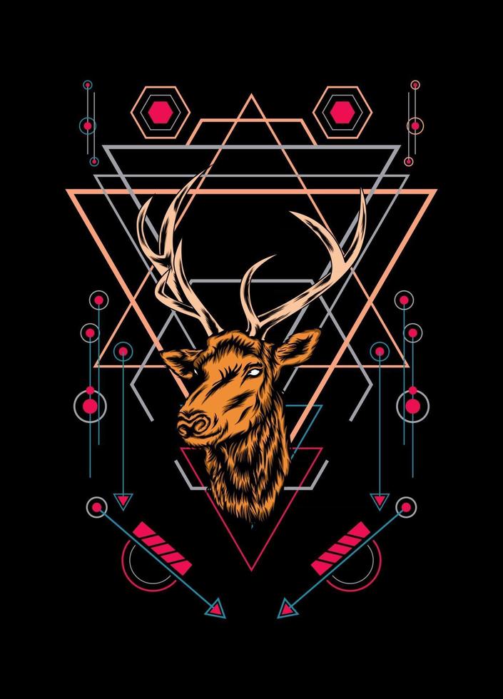 Deer head with sacred geometry pattern on black background vector