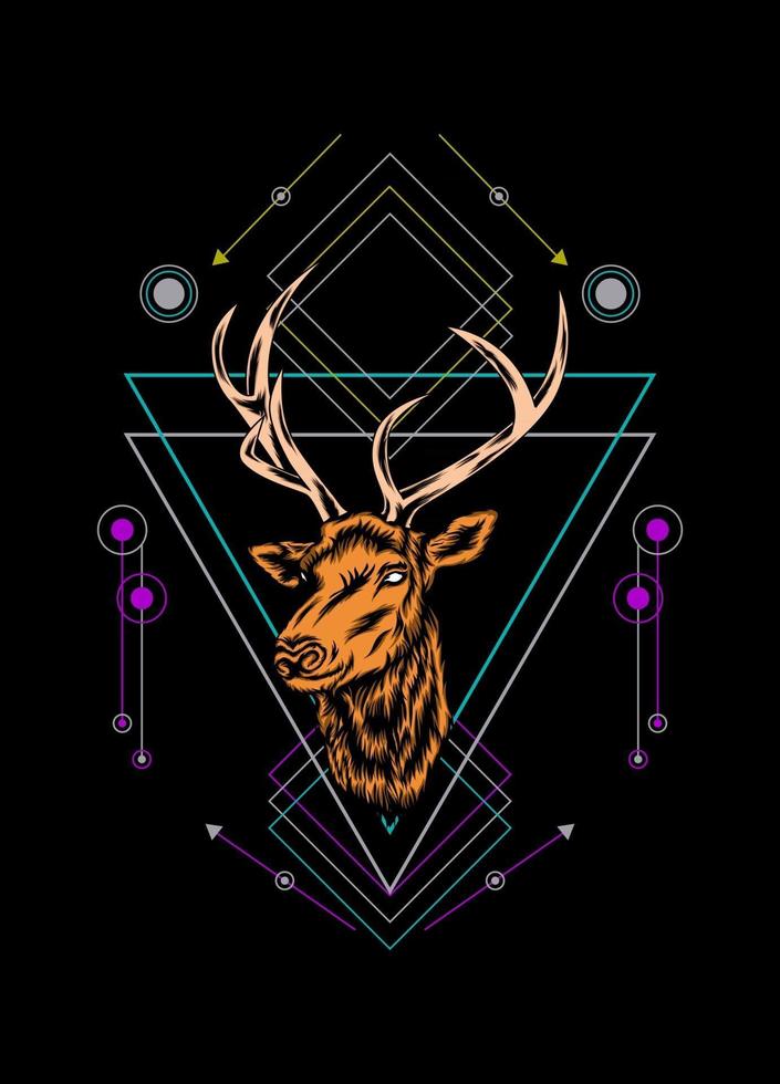 Deer head with sacred geometry pattern on black background vector