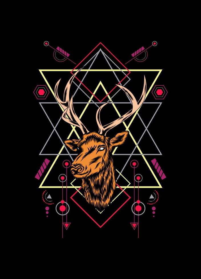 Deer head with sacred geometry pattern on black background vector