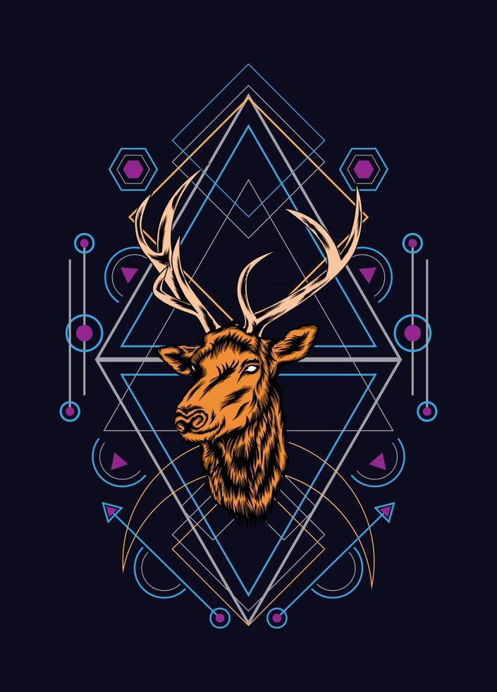 Deer head with sacred geometry pattern on black background vector