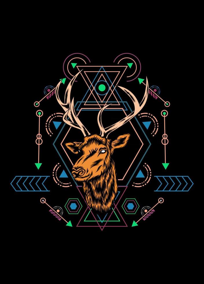 Deer head with sacred geometry pattern on black background vector